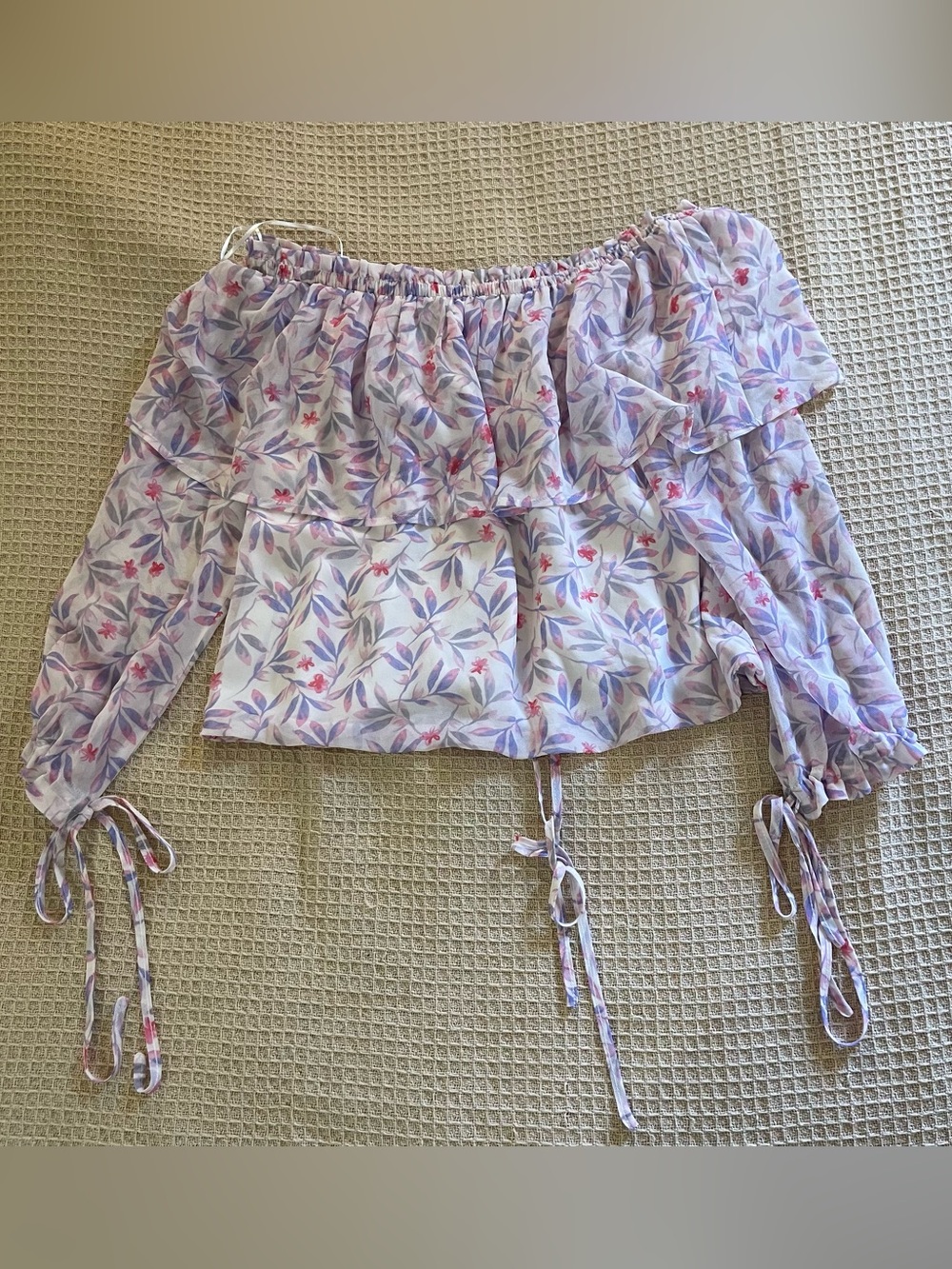 Ruffle Off Shoulder bow strap tie boho top